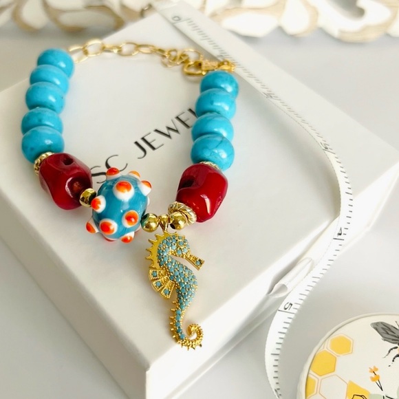 Gemstone Bracelet | Handcrafted Orange Agate | 14k Gold Plated Luxury Jewelry - Picture 1 of 8